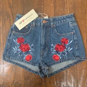 H&M Coachella Collection Denim Shorts w/ Roses